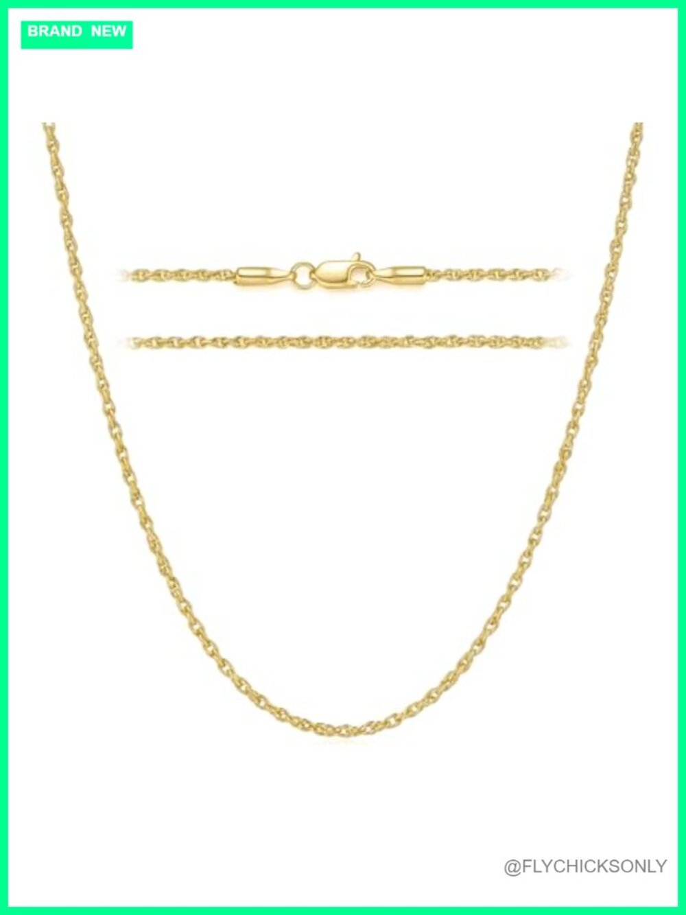 14k Gold Plated Rope Chain Necklace 2mm Lobster Clasp 16-26in